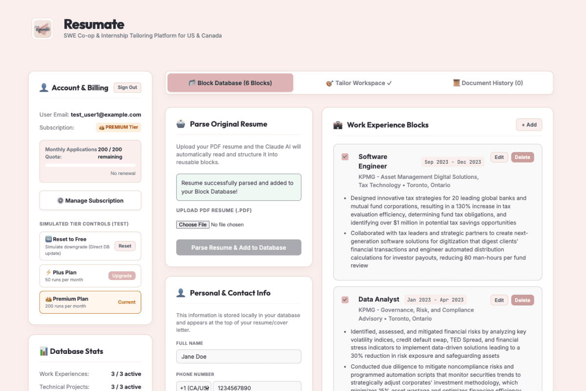 Resumate dashboard mockup